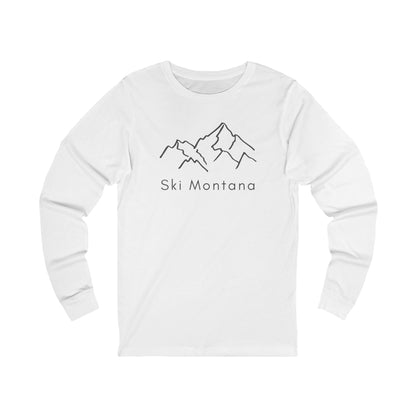 Ski Montana with mountains long-sleeve tee in white - front view
