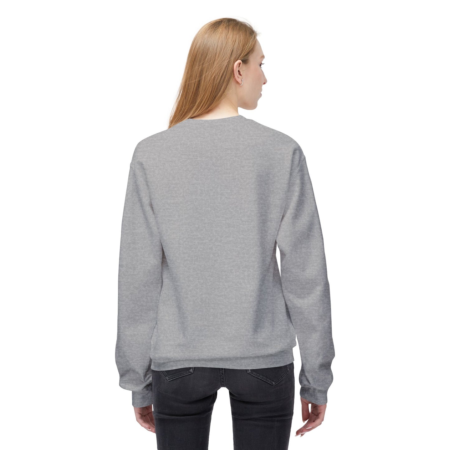 Downhill Ski Cozy Sweatshirt in grey worn by female model - back side