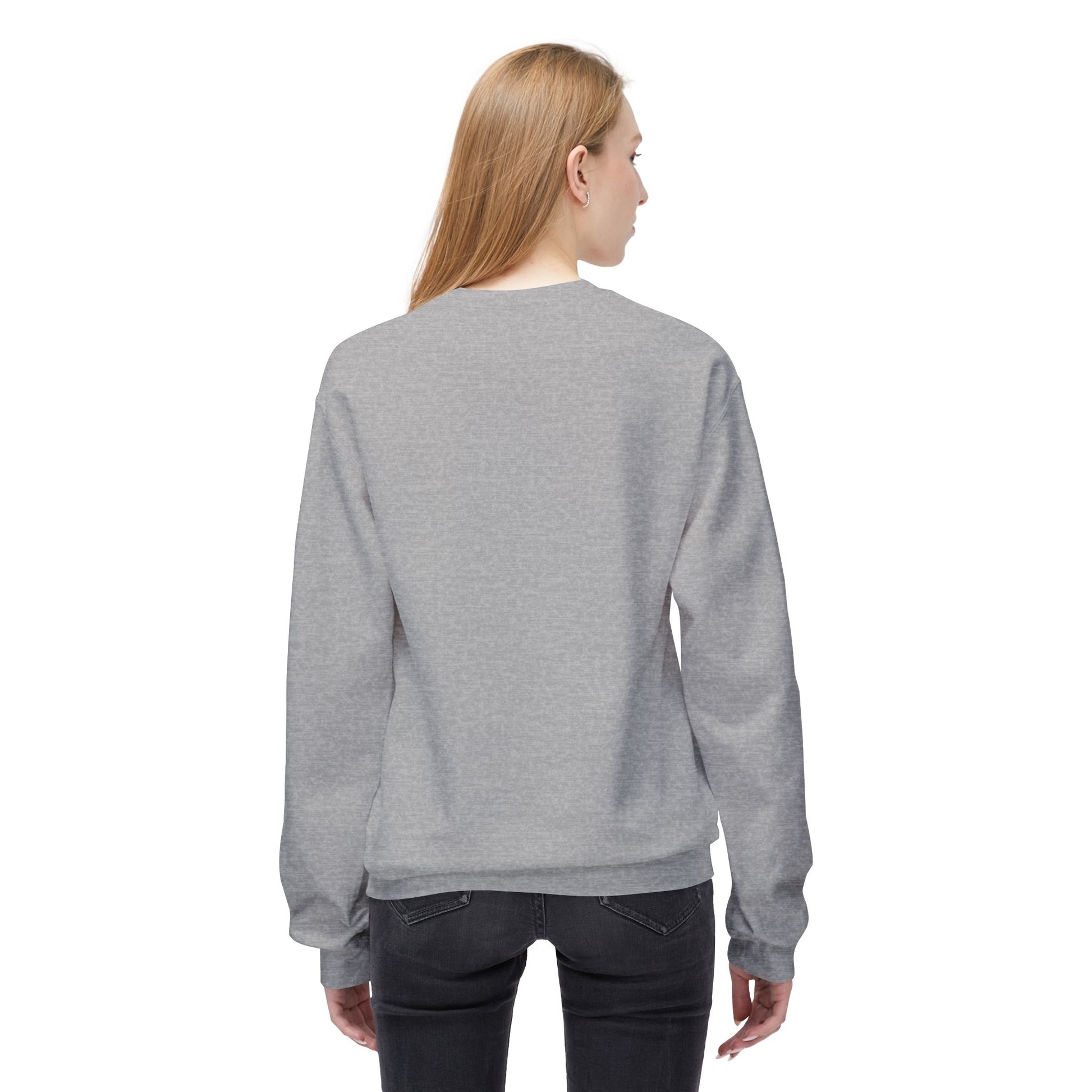 Downhill Ski Cozy Sweatshirt in grey worn by female model - back side