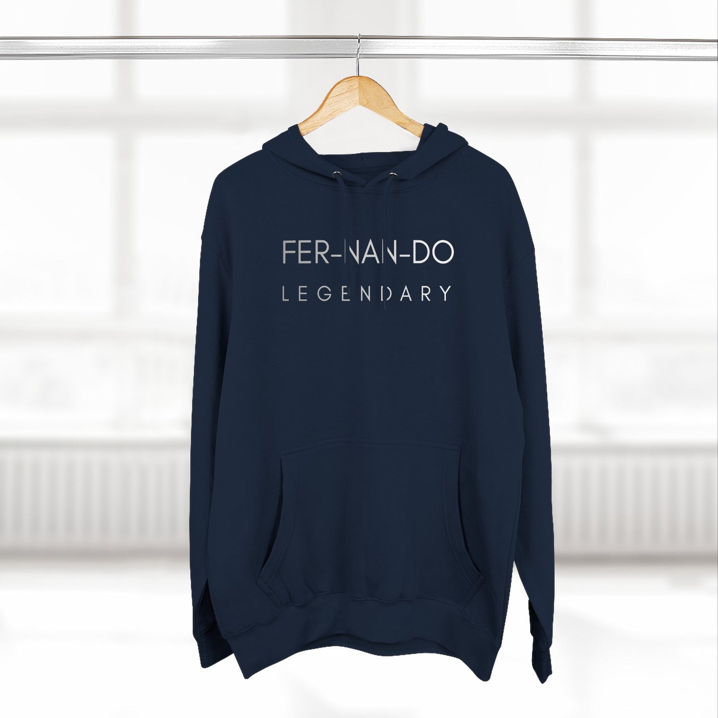 Fernando Legendary three-panel fleece hoodie in navy - hanger view