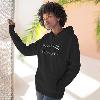 Fernando Legendary black fleece hoodie worn by female model - front view