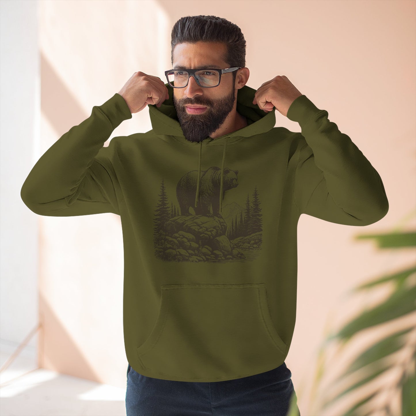Bear in Mountains Warm Hoodie Sweatshirt