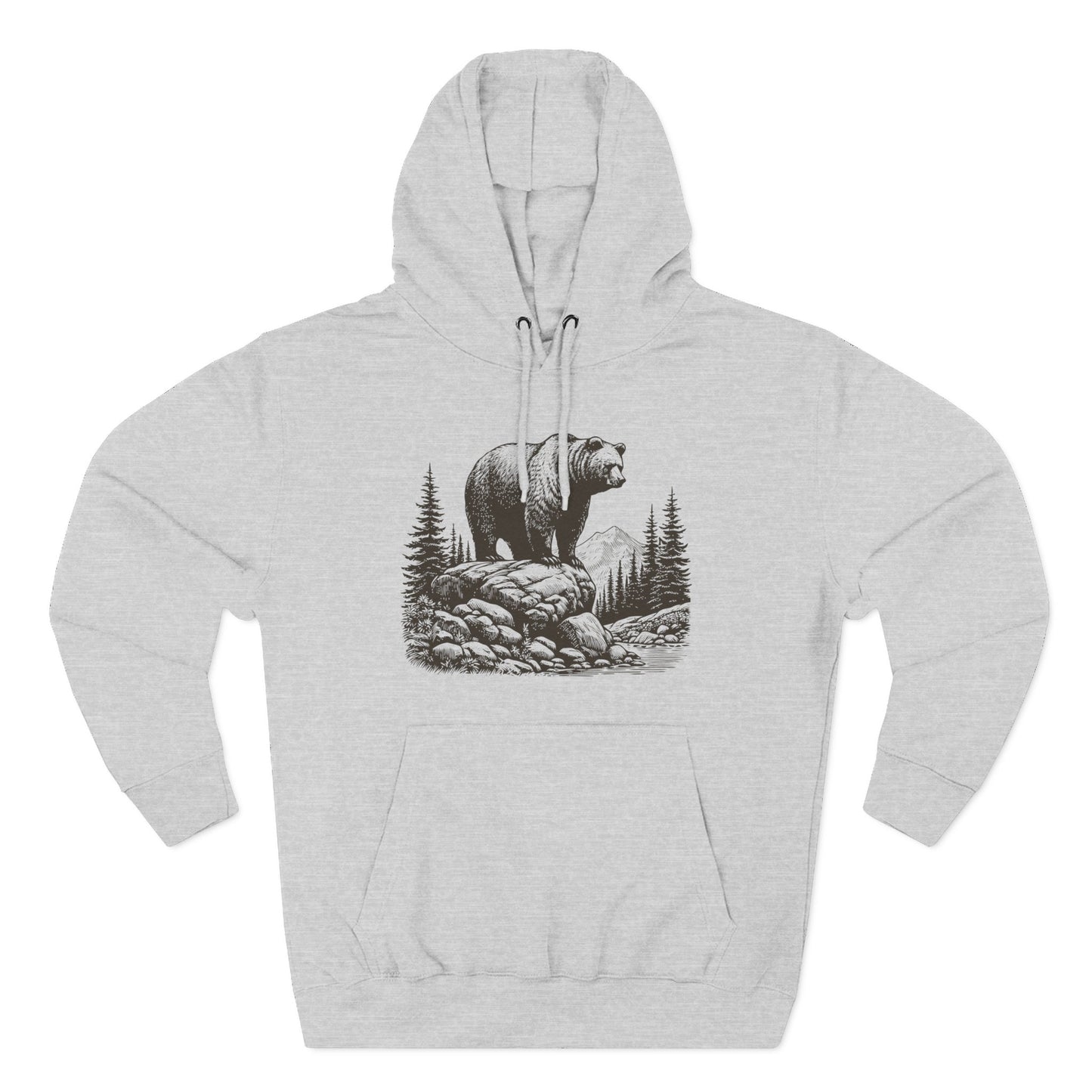 Three-Panel Fleece Hoodie - Bear in Mountains