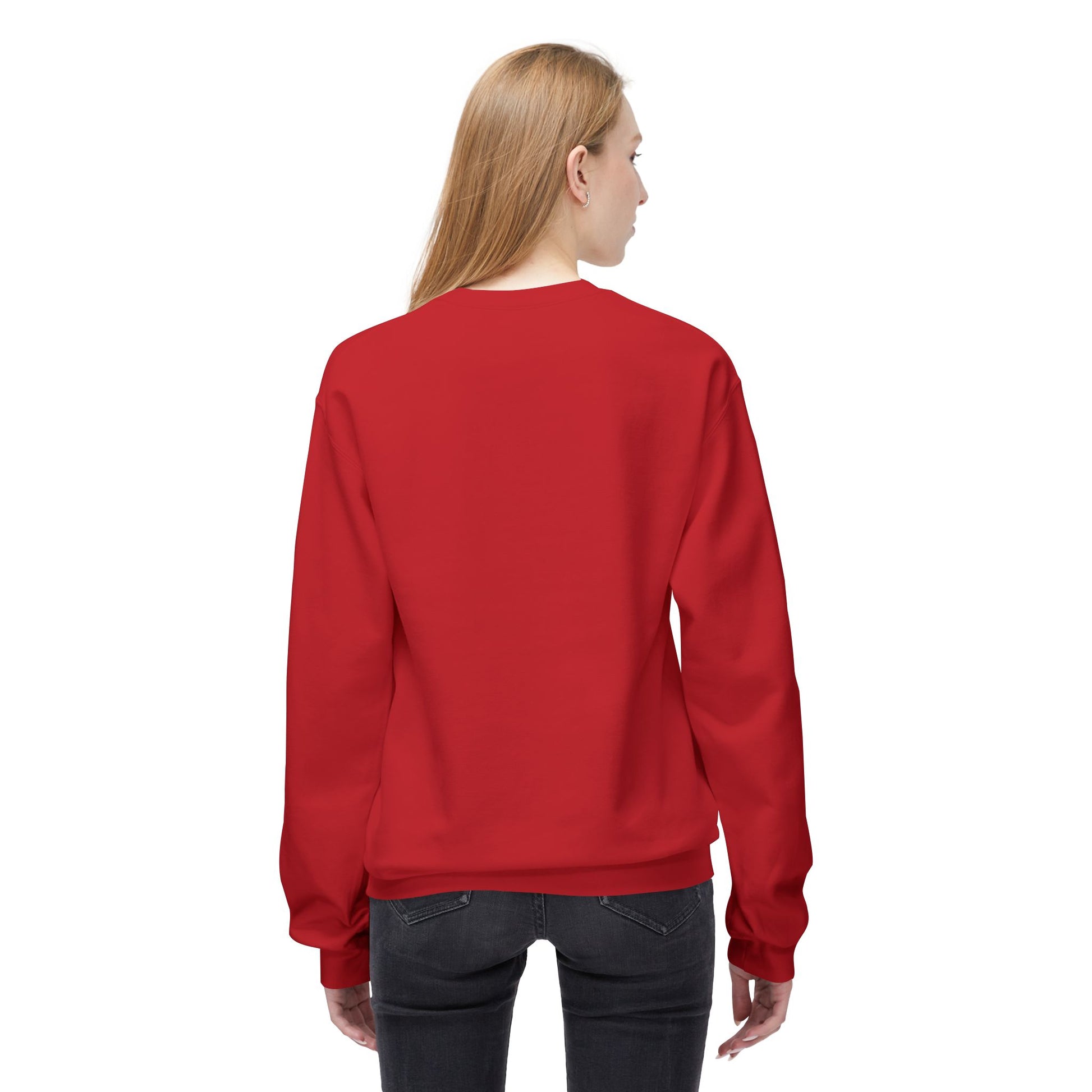 Downhill Ski Cozy Sweatshirt in red worn by female model - back ide