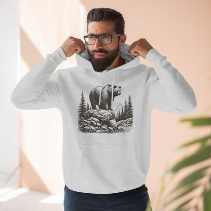 Three-Panel Fleece Hoodie - Bear in Mountains