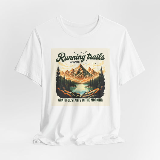 White t-shirt with a nature-themed graphic and text on a white background