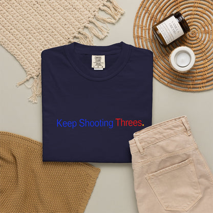 Keep Shooting Threes Basketball T-Shirt — Motivational Hoop Tee