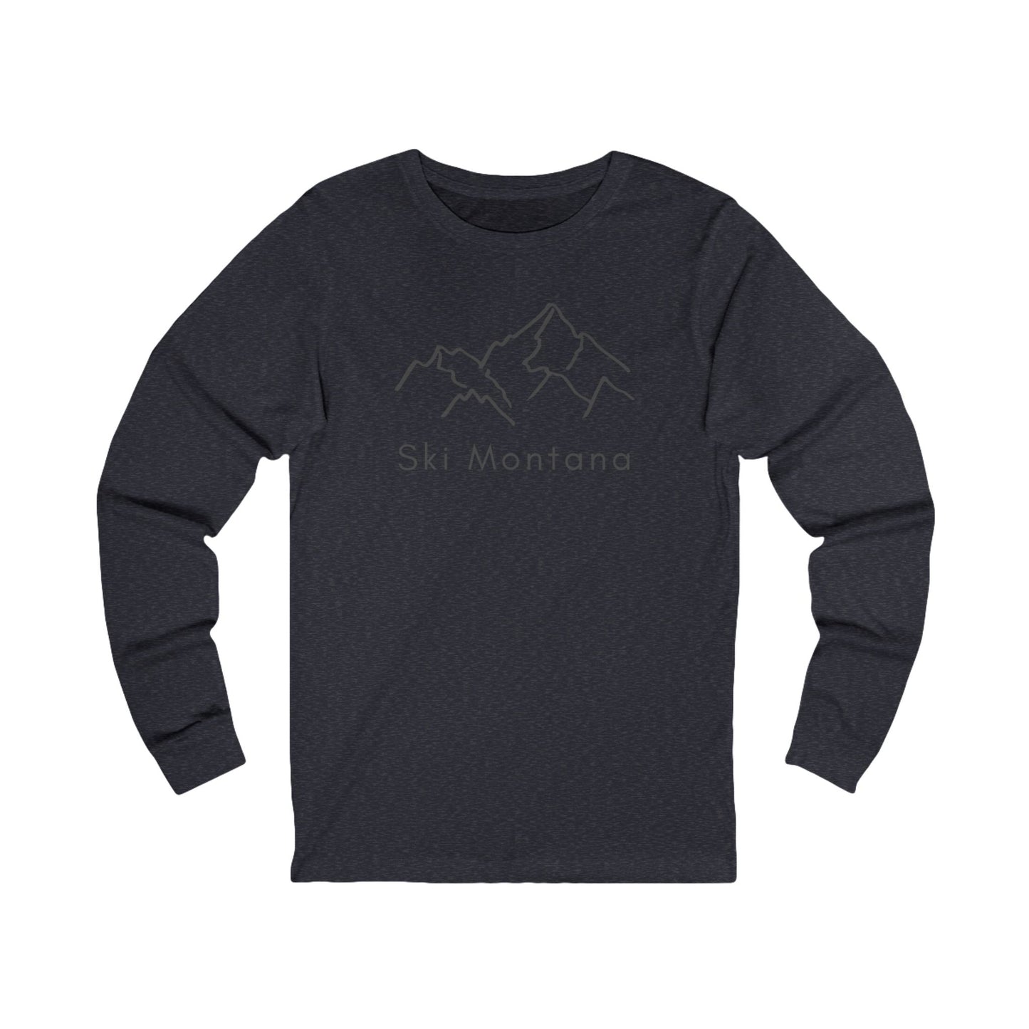Ski Montana with mountains long-sleeve tee in navy - front view
