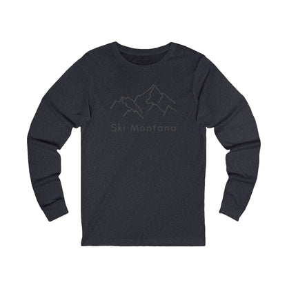 Ski Montana with mountains long-sleeve tee in navy - front view