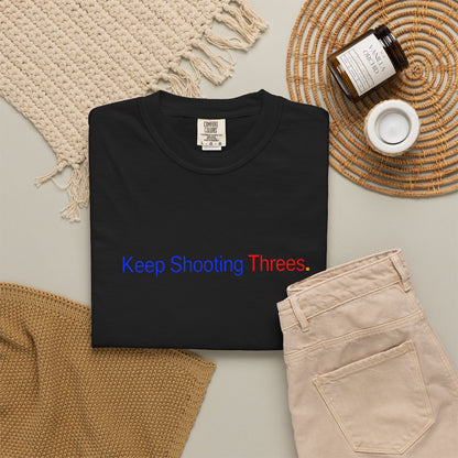 Keep Shooting Threes Basketball T-Shirt — Motivational Hoop Tee
