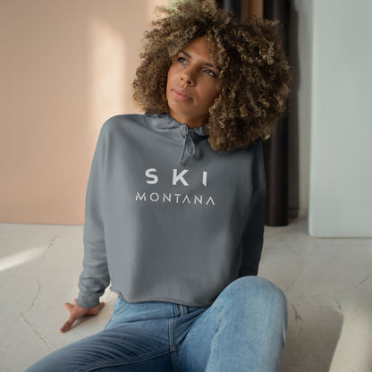 Ski Montana storm grey hoodie worn by female model - lifestyle shot