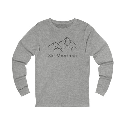Ski Montana with mountains long-sleeve tee in grey - front view