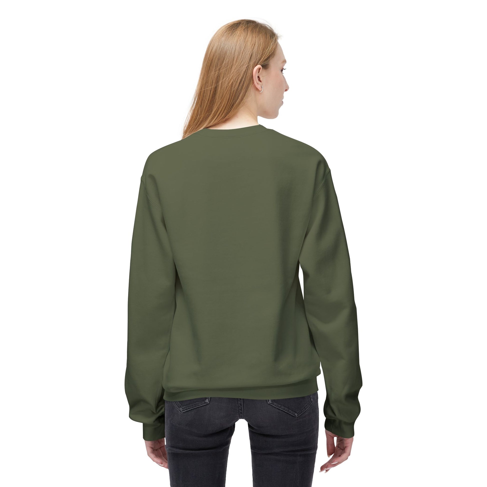 Downhill Ski Cozy Sweatshirt in green worn by female model - back side