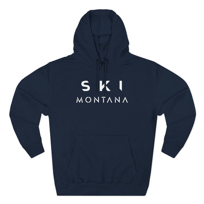 Navy hoodie with 'SKI MONTANA' text on a white background