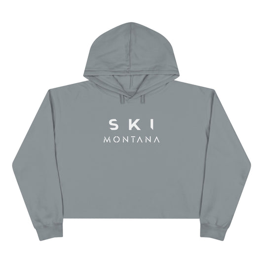 Ski Montana vintage graphic cropped hoodie in storm grey- front view