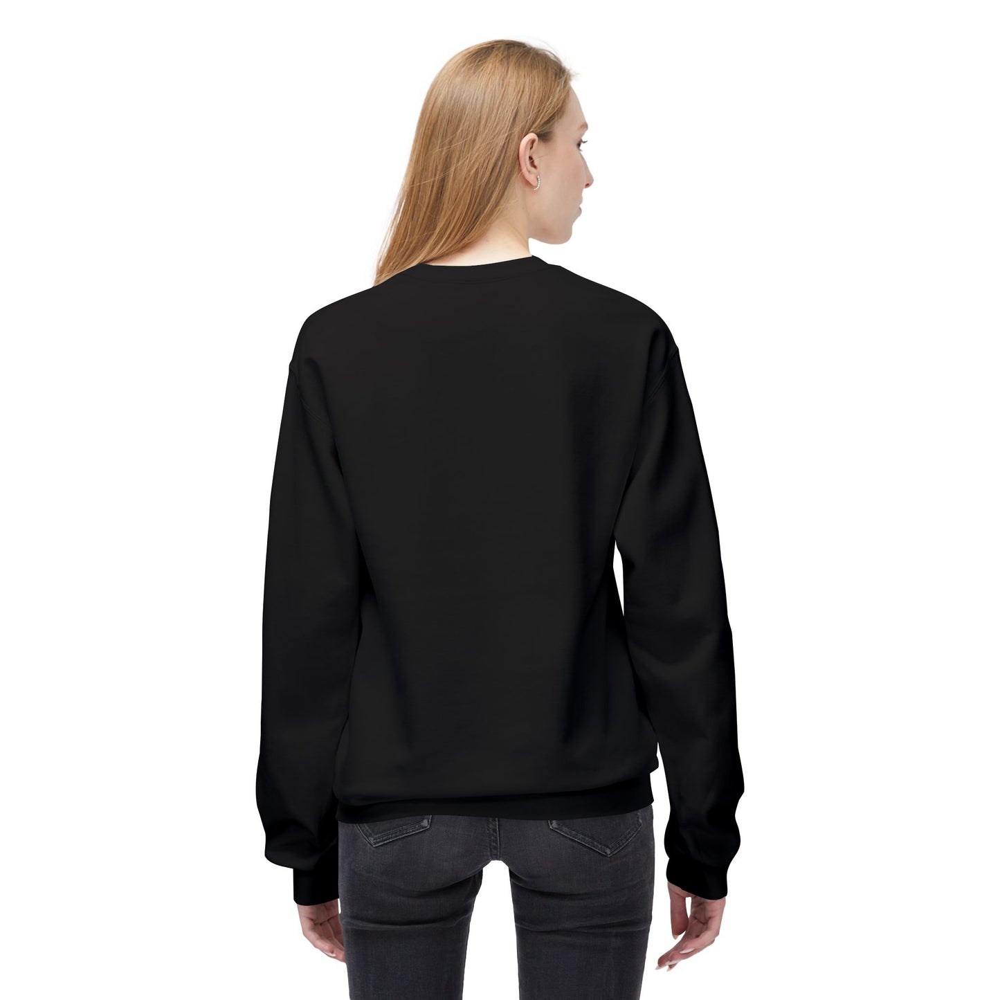 Downhill Ski Cozy Sweatshirt in black worn by female model - back side