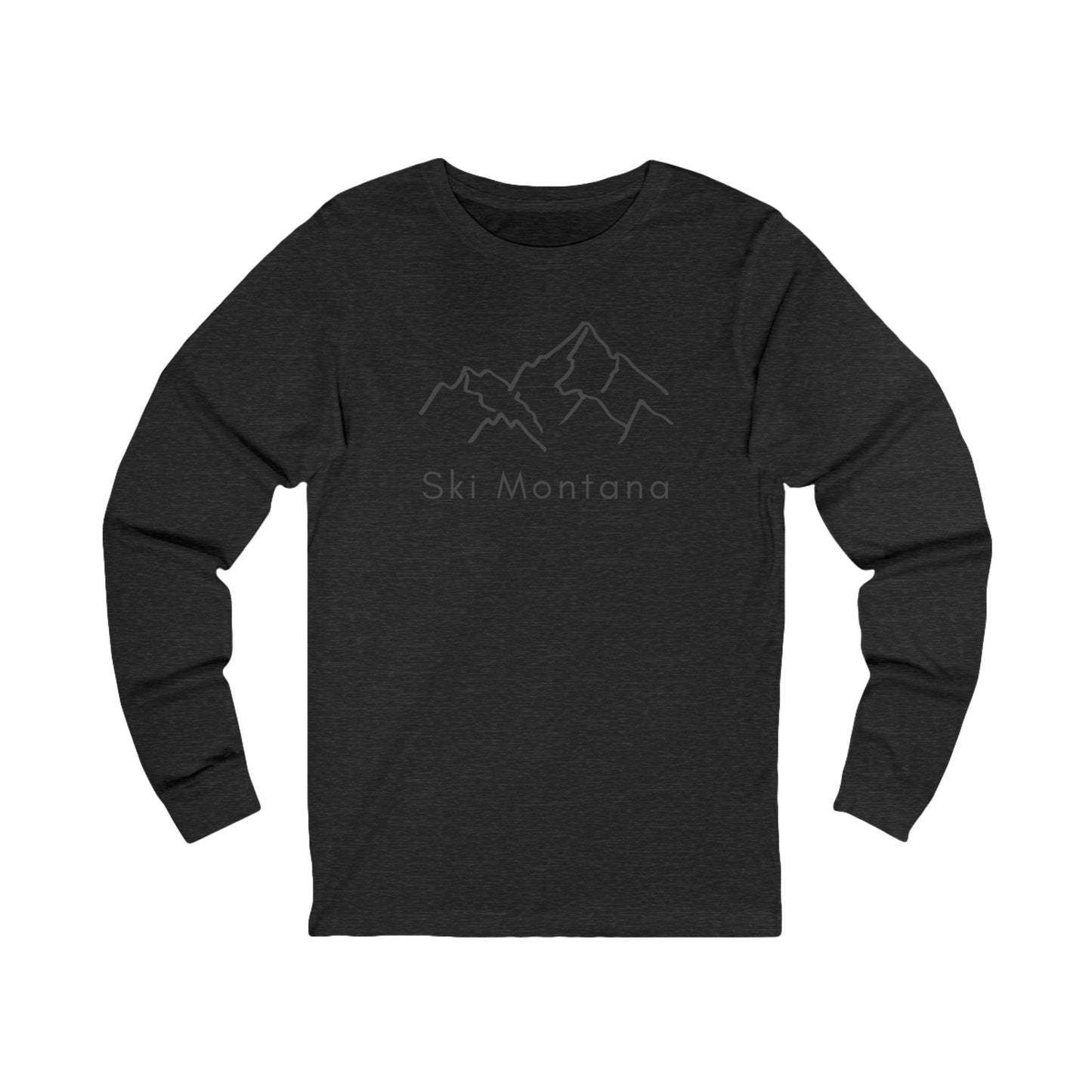 Ski Montana with mountains long-sleeve tee in charcoal grey - front view