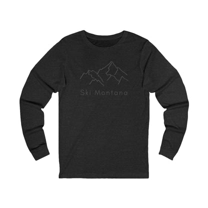 Ski Montana with mountains long-sleeve tee in charcoal grey - front view